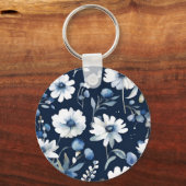 Bloemenbos Elegante Waterverf Blauw Sleutelhanger (Voorkant)