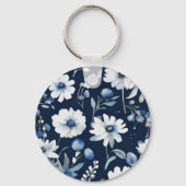 Bloemenbos Elegante Waterverf Blauw Sleutelhanger (Achterkant)