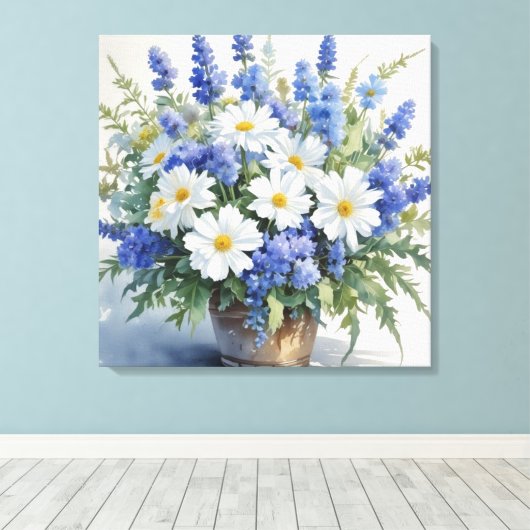 Bloemenbos Elegante Waterverf Canvas Afdruk (Insitu (Houten vloer))