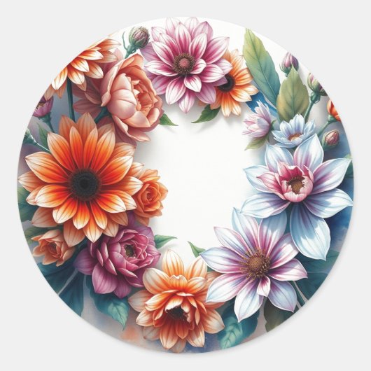Bloemenbos Elegante Waterverf Ronde Sticker (Voorkant)