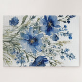 Bloemenbos Elegante Waterverf Stijlvol Blauw Legpuzzel (Horizontaal)