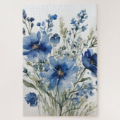 Bloemenbos Elegante Waterverf Stijlvol Blauw Legpuzzel (Verticaal)