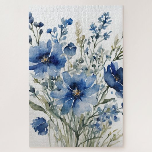 Bloemenbos Elegante Waterverf Stijlvol Blauw Legpuzzel (Verticaal)