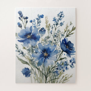 Bloemenbos Elegante Waterverf Stijlvol Blauw Legpuzzel