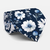 Bloemenbos Elegante Waterverf Stijlvol Blauw Stropdas (Opgerold)