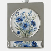 Bloemenbos Elegante Waterverf Verzilverd Banner Ornament (Voorkant)