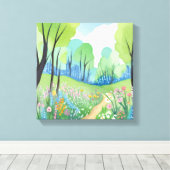 bloemenbos | Natuur Waterverf Wildflowers Canvas Afdruk (Insitu (Houten vloer))