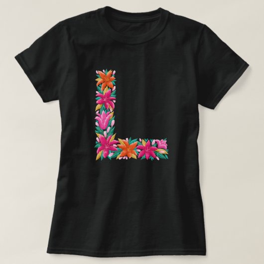 Bloemenbrief L vrouw basic T-shirt (Design voorkant)