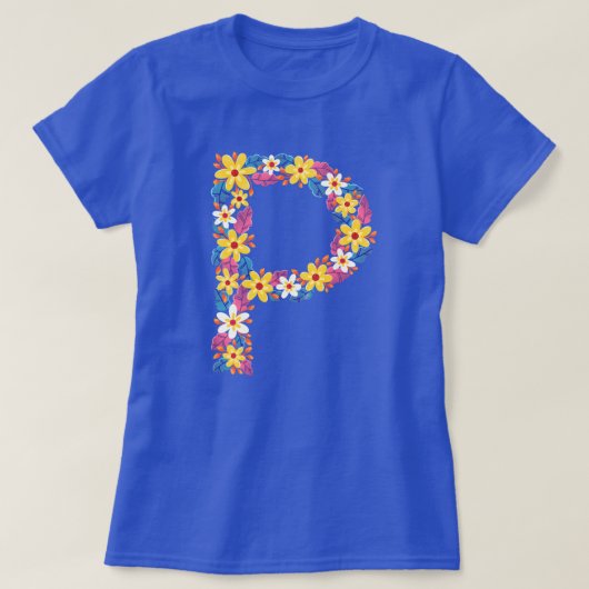 Bloemenbrief P vrouw basic T-shirt (Design voorkant)