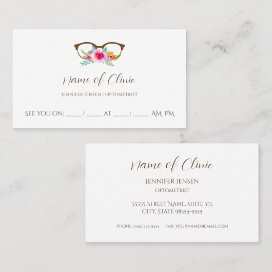  Bloemenbril Oogonderzoek Afspraak Afsprakenkaartje (Voorkant / Achterkant)