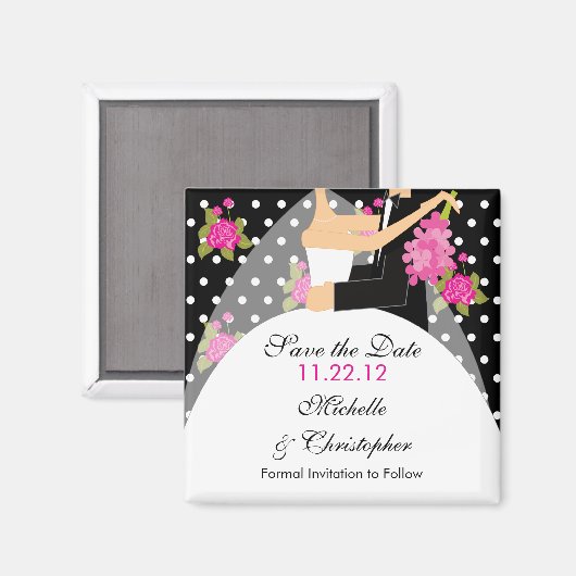 Bloemenbruid & bruidegom sparen de datummagneet magneet (Voorkant / Achterkant)