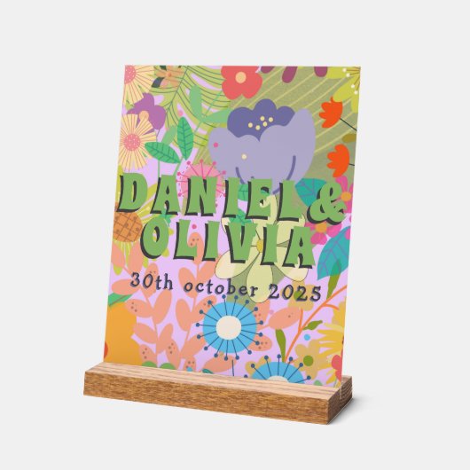 bloemenbruiloft acryl bord (Hoek)