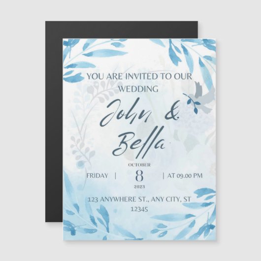 Bloemenbruiloft bewaar de datum uitnodiging magnetische uitnodiging (Voorkant / Achterkant)