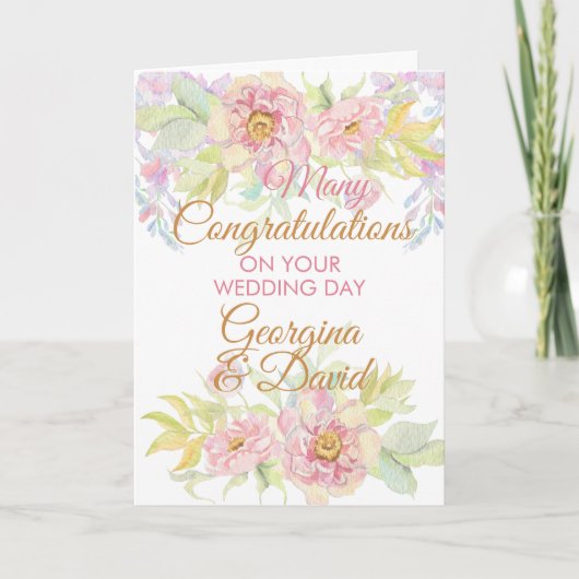 Bloemenbruiloft dag gefeliciteerd kaart (Voorkant)