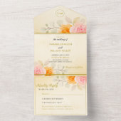 Bloemenbruiloft Elegant Gold Cream Waterverf All In One Uitnodiging (Binnen)