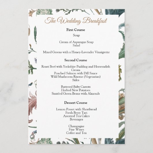 Bloemenbruiloft Engelse Regency stijl Menu (Voorkant)