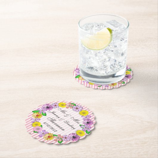 Bloemenbruiloft gepersonaliseerd aangepaste papier kartonnen onderzetters (Insitu)