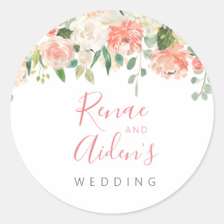 bloemenbruiloft gunst sticker, bloemig ronde sticker