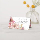 Bloemenbruiloft herfst roze bordeaux pompoen plaatskaartje (Achterkant)