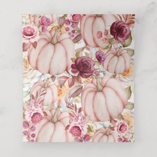 Bloemenbruiloft herfst roze bordeaux pompoen plaatskaartje (Binnenkant ongevouwen)