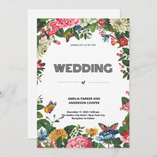  bloemenbruiloft kaart (Voorkant / Achterkant)