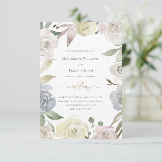 bloemenbruiloft lijst Uitnodiging (Staand voorkant)