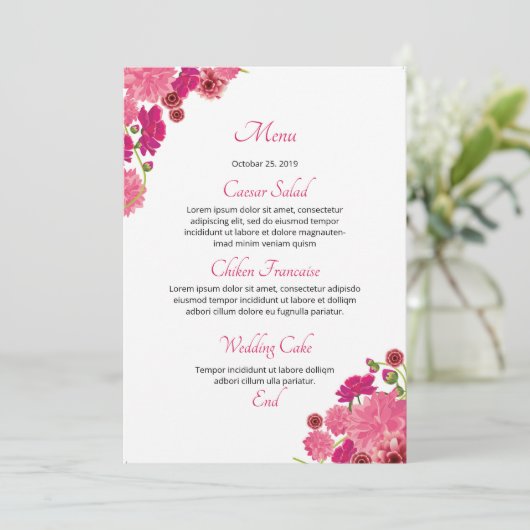 Bloemenbruiloft Menu Kaart (Staand voorkant)