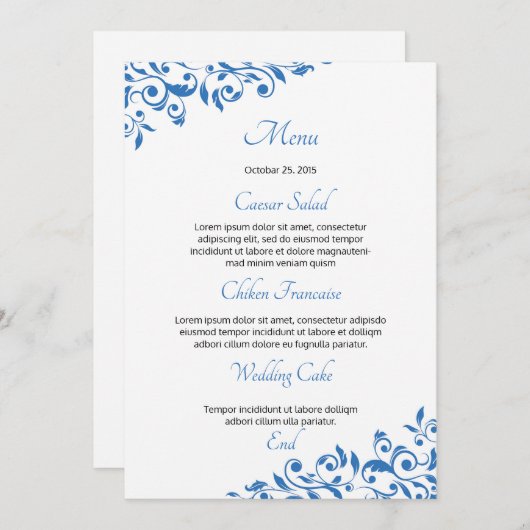 Bloemenbruiloft Menu Kaart (Voorkant / Achterkant)