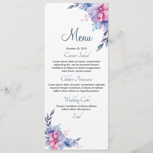 Bloemenbruiloft Menu Kaart (Voorkant)
