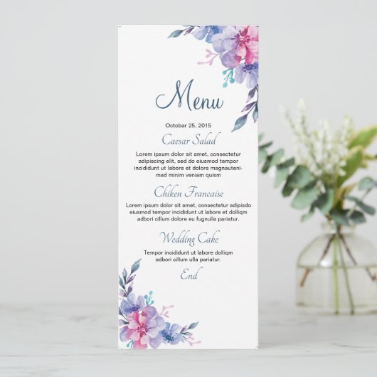 Bloemenbruiloft Menu Kaart (Staand voorkant)