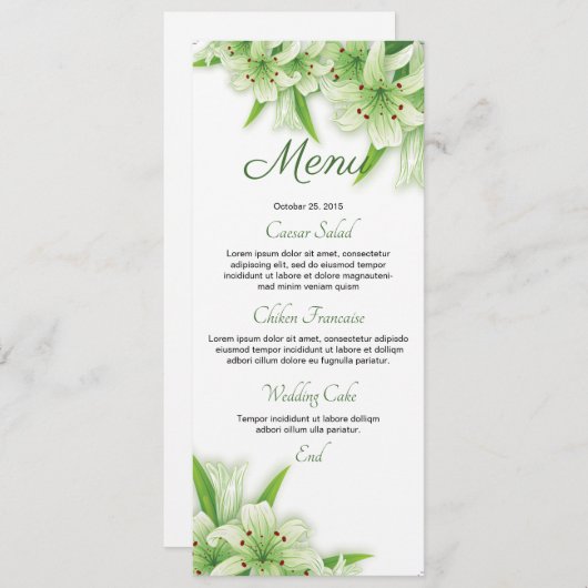 Bloemenbruiloft Menu Kaart (Voorkant / Achterkant)