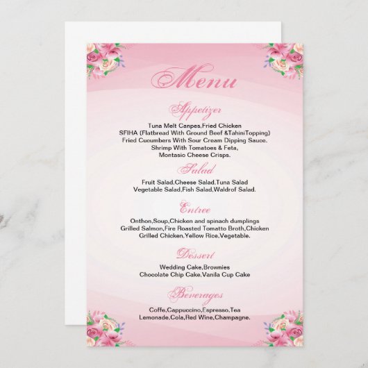 Bloemenbruiloft Menu Kaart (Voorkant / Achterkant)