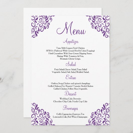 Bloemenbruiloft Menu Kaart (Voorkant / Achterkant)