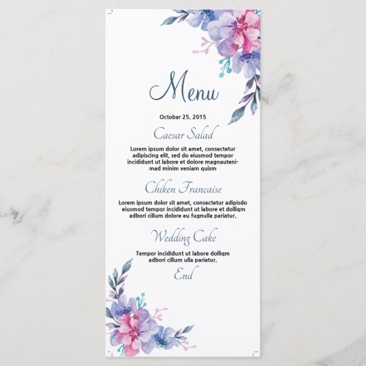 Bloemenbruiloft Menu Kaart (Voorkant)