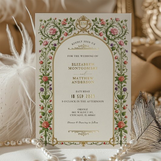 Bloemenbruiloft met Rozen & Goud Folie Uitnodiging