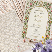  Bloemenbruiloft met Rozen &  Goud Folie Uitnodiging