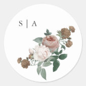 bloemenbruiloft monogram ronde sticker (Voorkant)
