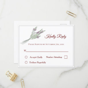 Bloemenbruiloft RSVP Briefkaart met lavendel