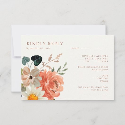 Bloemenbruiloft RSVP Ivoor Reactie Kaart (Voorkant)