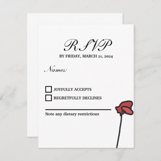 Bloemenbruiloft RSVP Kaart Rood en Roze Poppies (Voorkant / Achterkant)