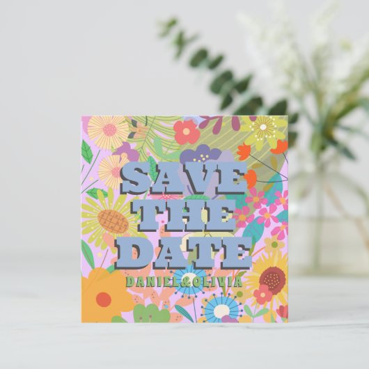 bloemenbruiloft save the date (Staand voorkant)