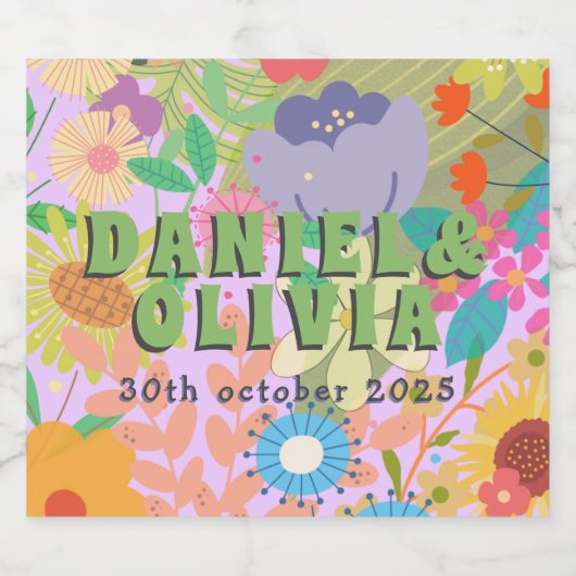 bloemenbruiloft sparkling wijnetiket (Enkel label)