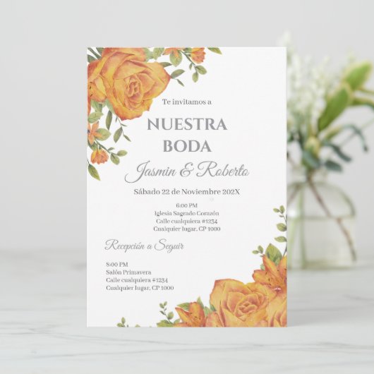 Bloemenbruiloft uitnodigen in het Spaans Kaart (Staand voorkant)
