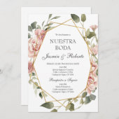 Bloemenbruiloft uitnodigen in het Spaans Kaart (Voorkant / Achterkant)