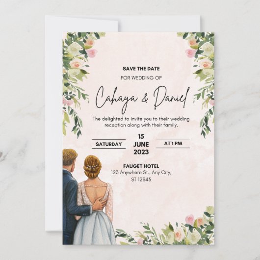 Bloemenbruiloft uitnodiging | Elegante Waterverf (Voorkant)