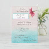 Bloemenbruiloft uitnodiging in beige en blauw (Staand voorkant)