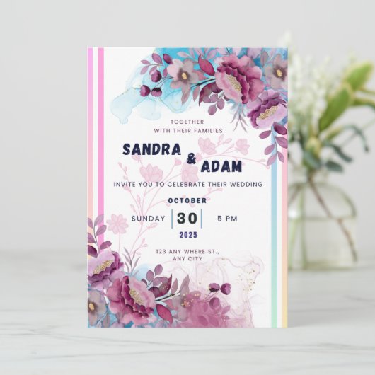 Bloemenbruiloft uitnodiging | Romantische tuin Edi (Staand voorkant)