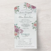 bloemenbruiloft Waterverf Bourgondië & Burnt Sinaa All In One Uitnodiging (Binnen)