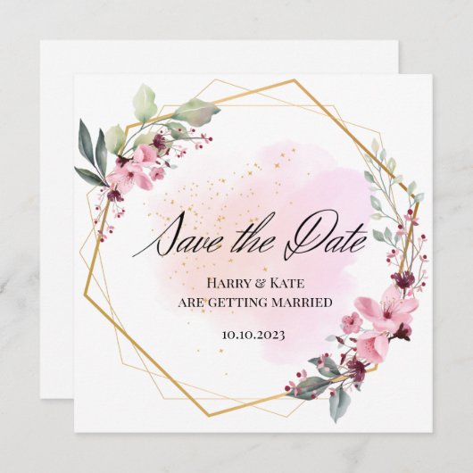 Bloemenbruiloft waterverf Save the Date Feestdagenkaart (Voorkant / Achterkant)