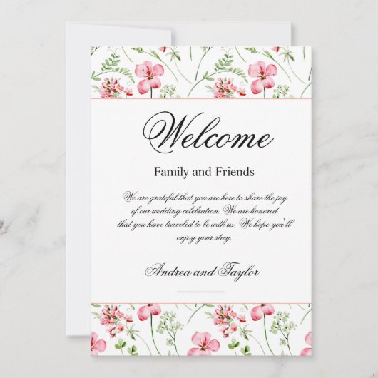 Bloemenbruiloft welkomsttas Letter & Timeline Kaar Kaart (Voorkant)